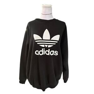 Adidas Trefoil Sweatshirt Adult Large Black Pockets Pullover Logo